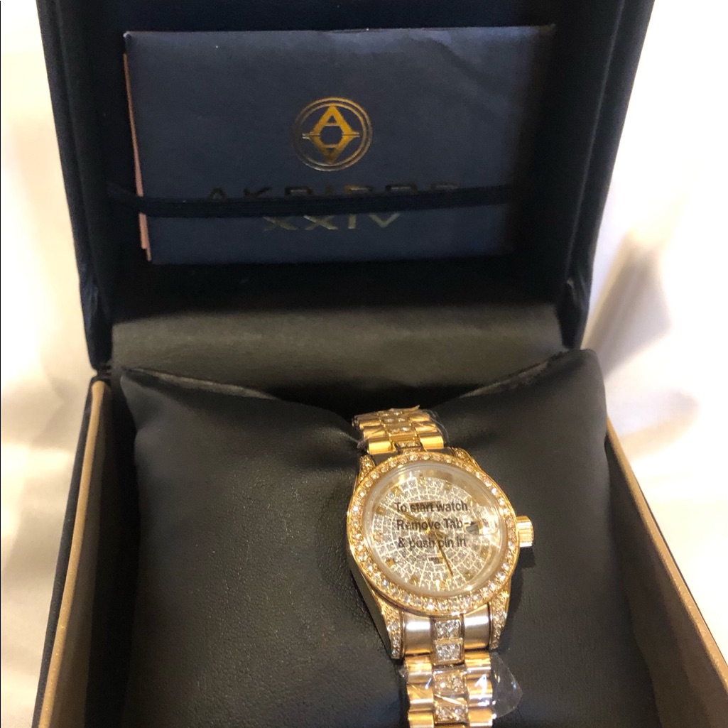 Akribos Xxiv Ladies Diamond Quartz GoldTone Watch